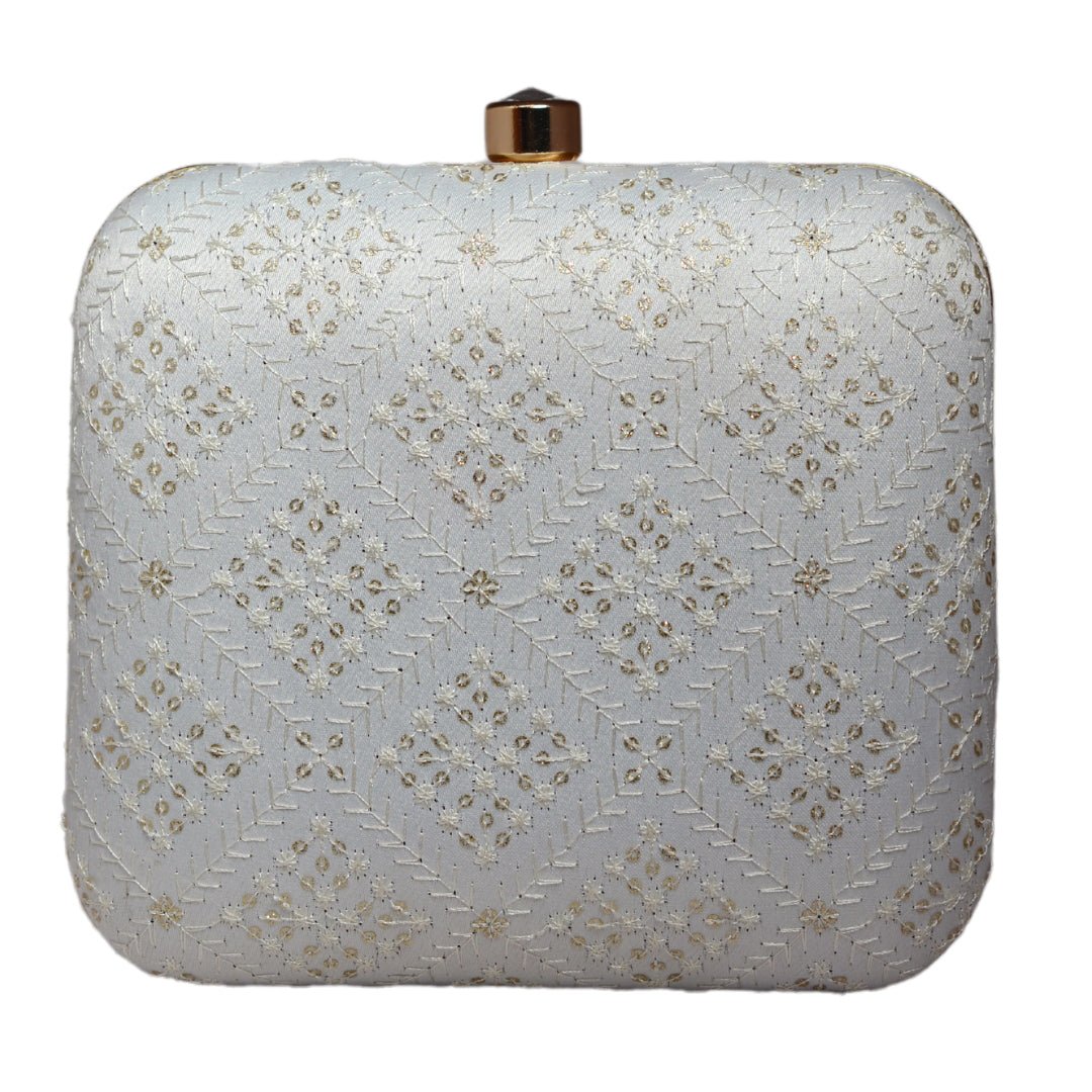 White Box Pattern Embroidery Party Clutch