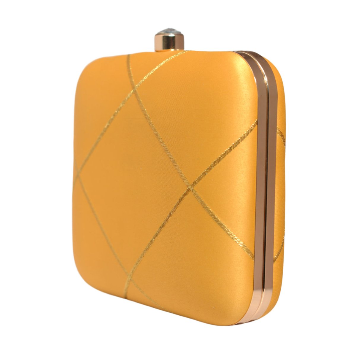 Yellow And Golden Checks Embroidery Clutch