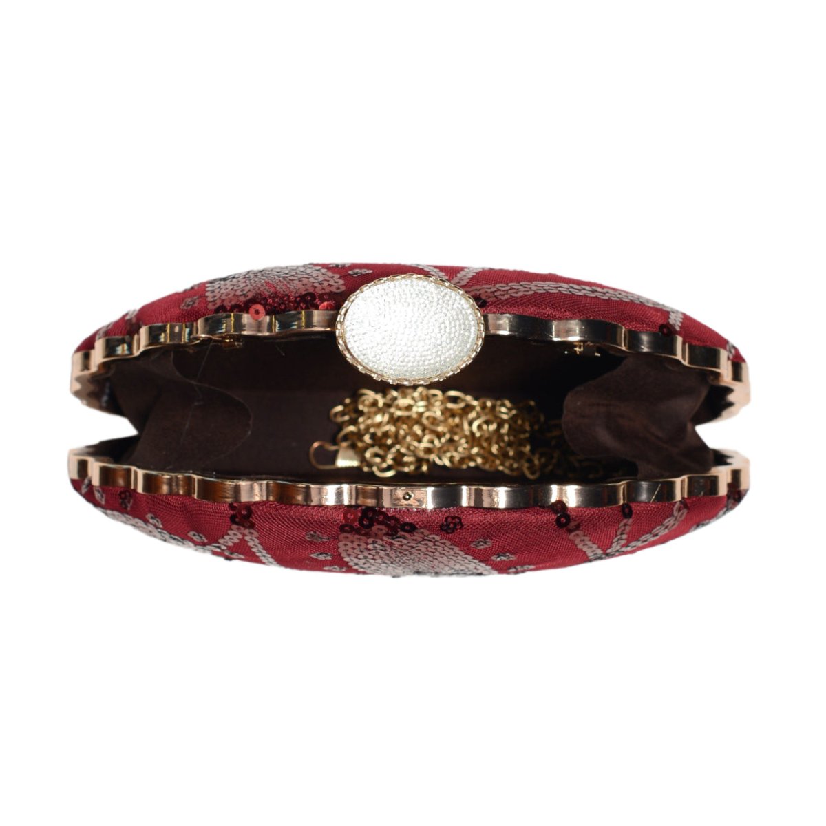 Maroon Sequins Embroidery Half Moon Clutch