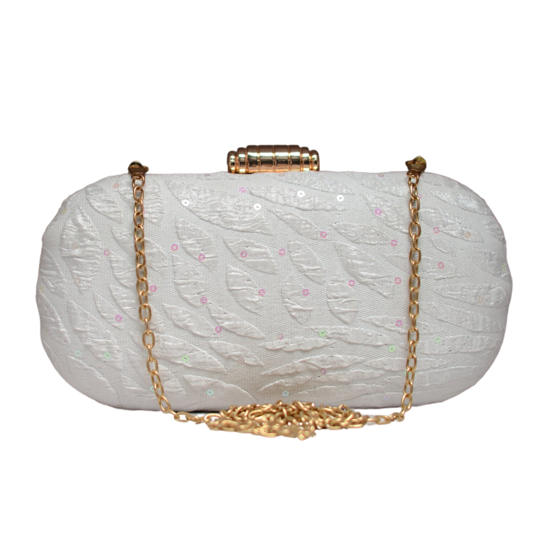 White Embroidery Fabric Clutch