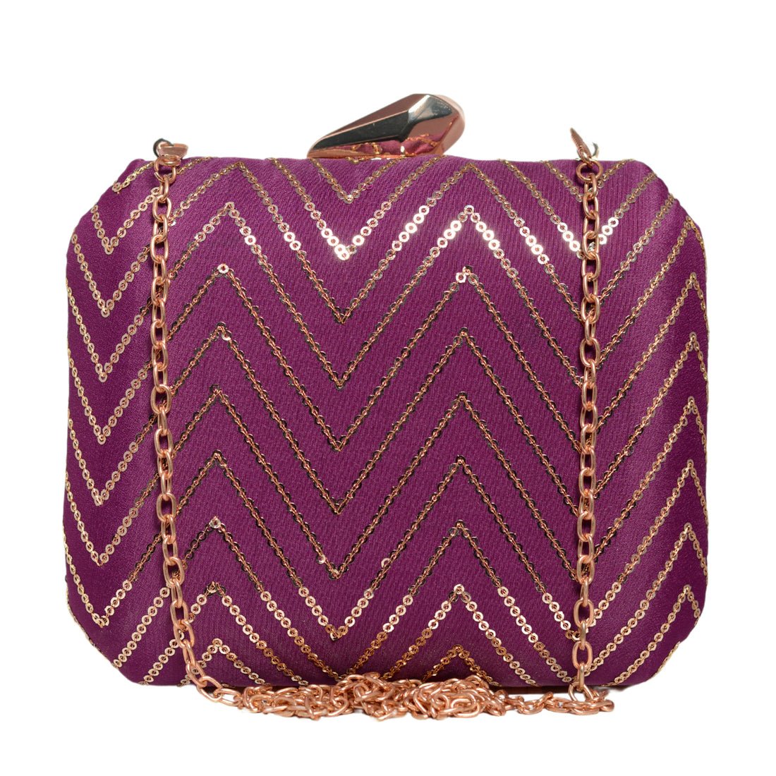 Wine Sequins Zigzag Embroidery Clutch