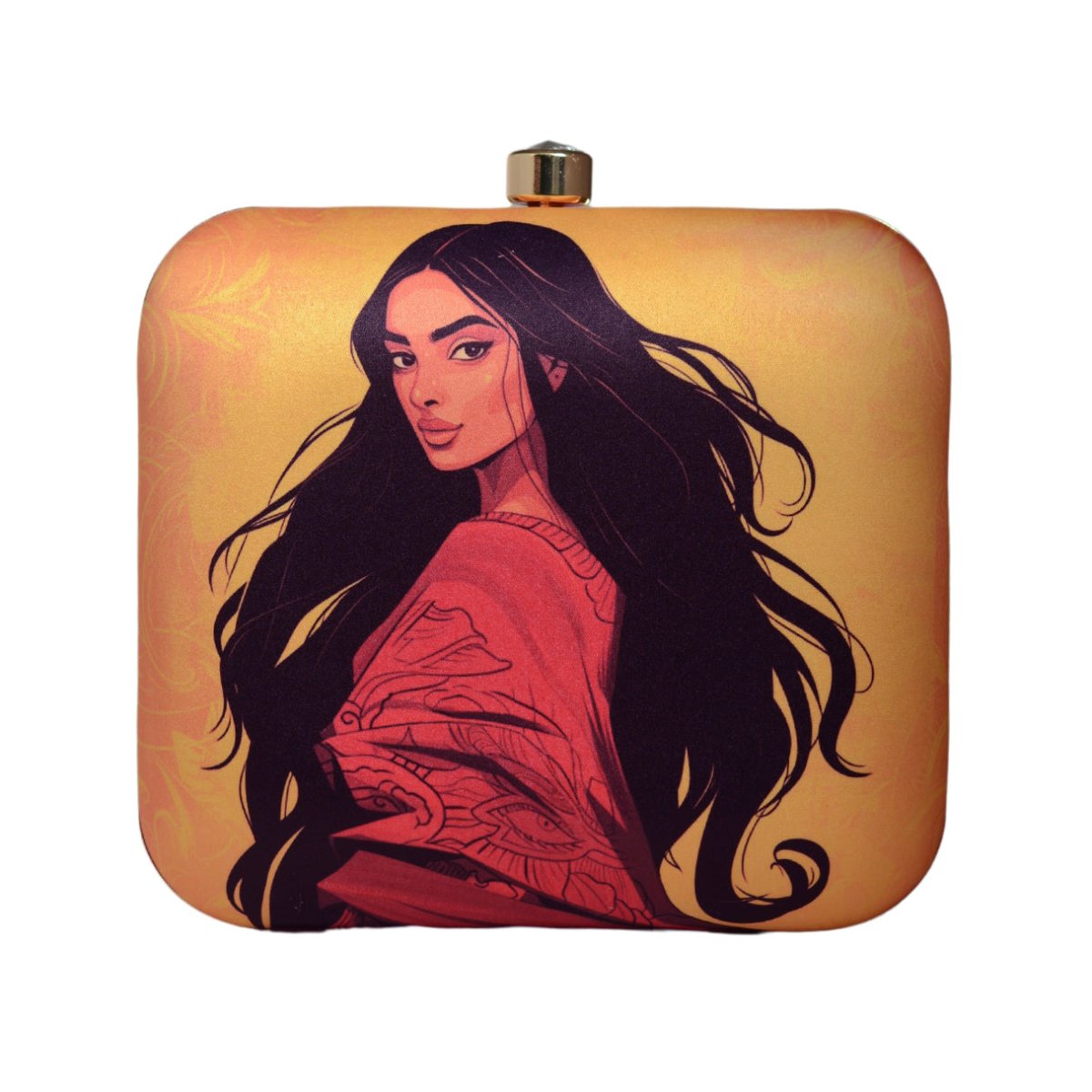 Yellow Long Hair Lady Printed Clutch