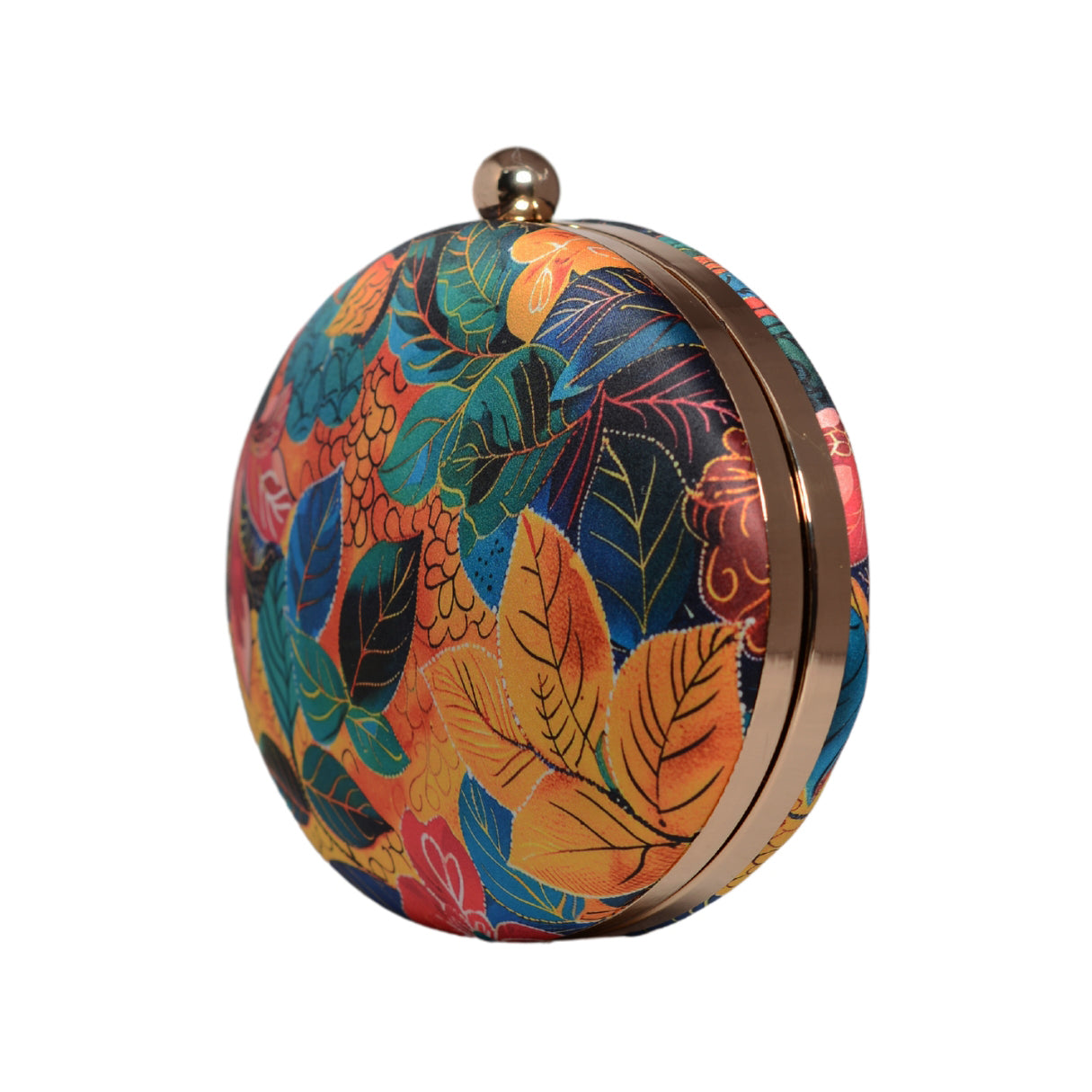 Multicolor Batik Leaves Printed Oval Clutch