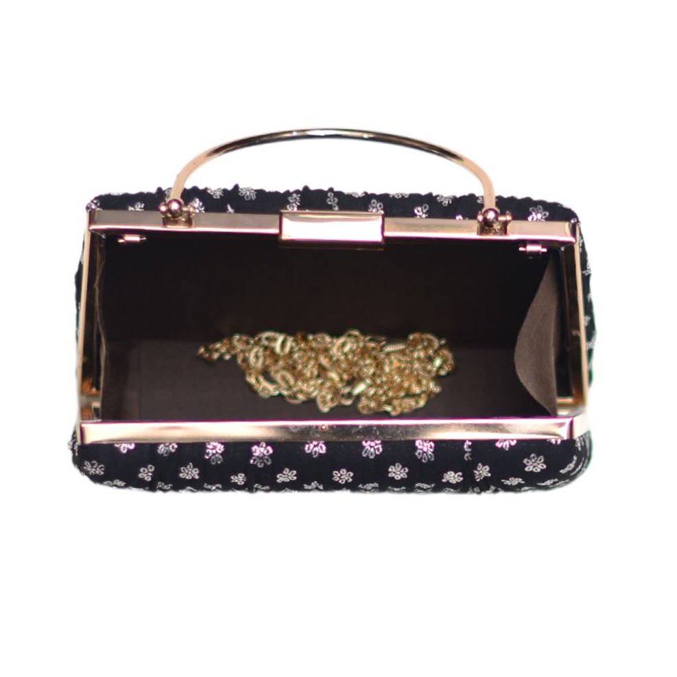 Artklim Black Embroidery Party Clutch