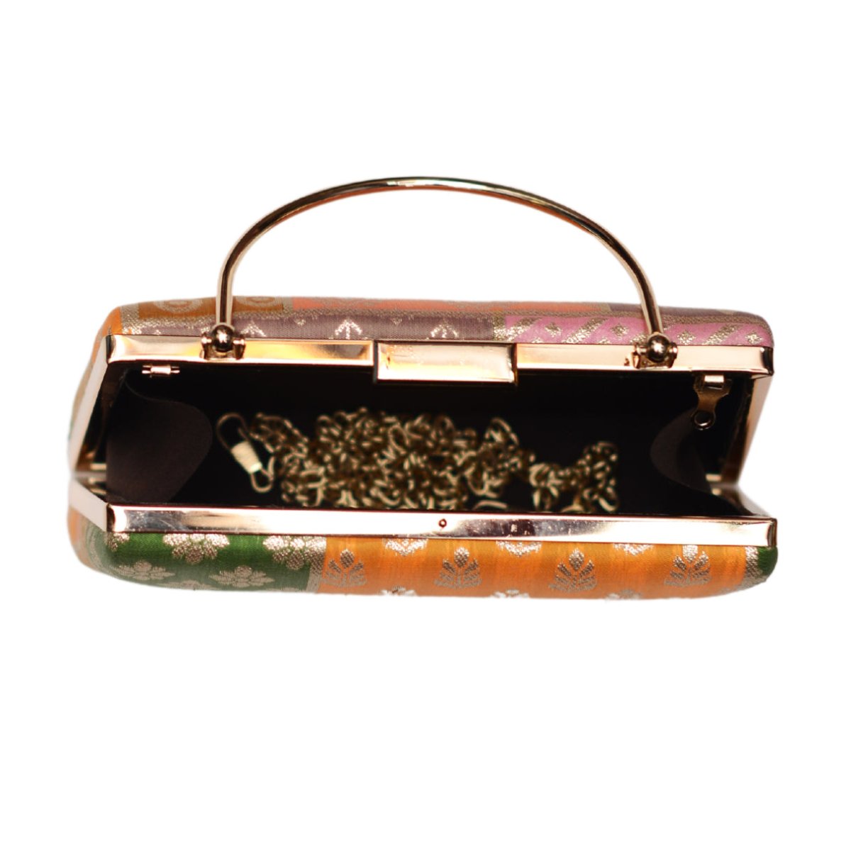 Orange Multipattern Brocade Fabric Clutch