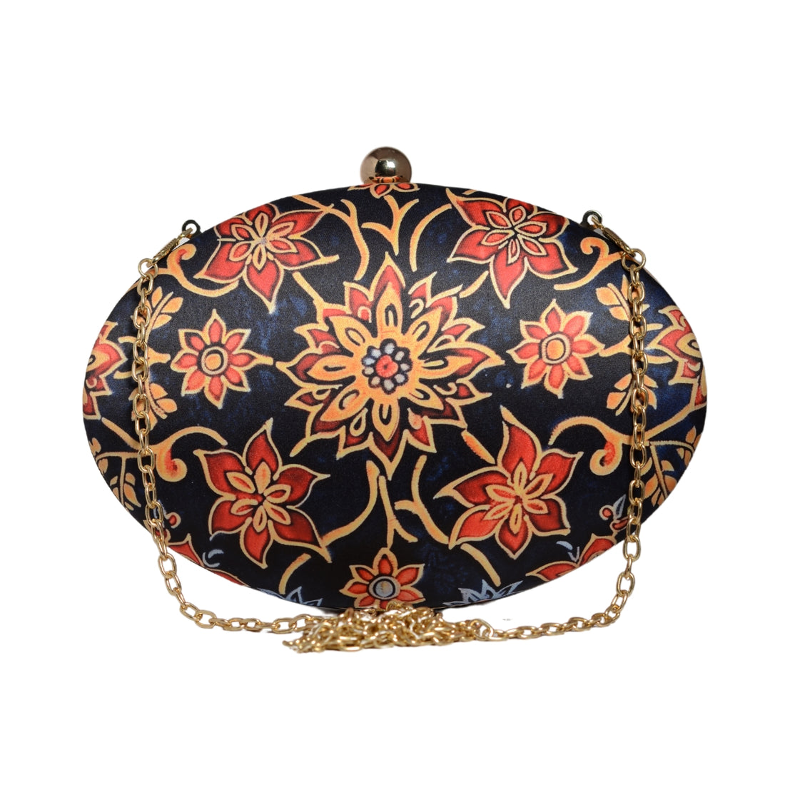 Red Floral Batik Print Oval Clutch