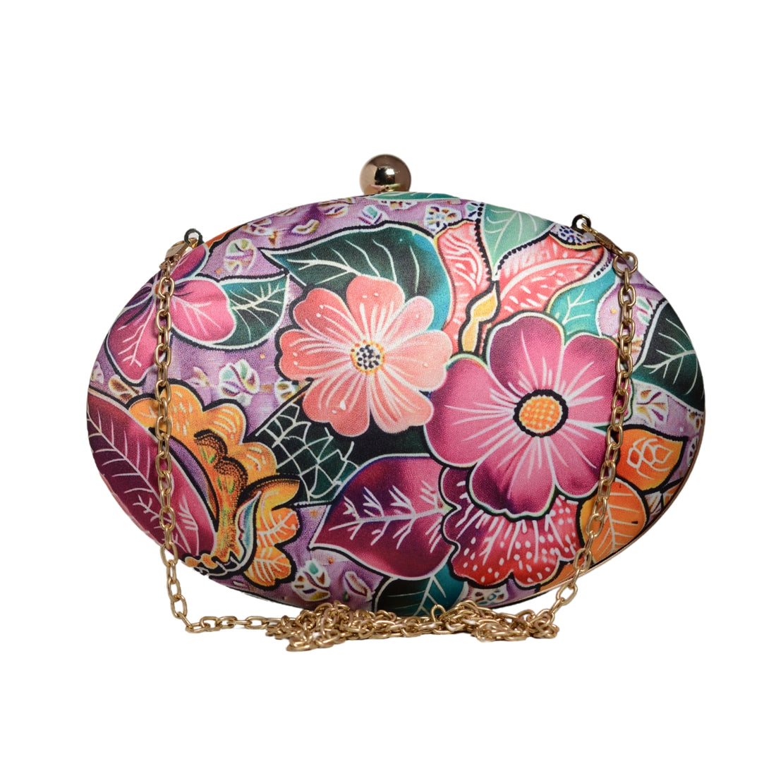 Pink Floral Printed Oval Clutch