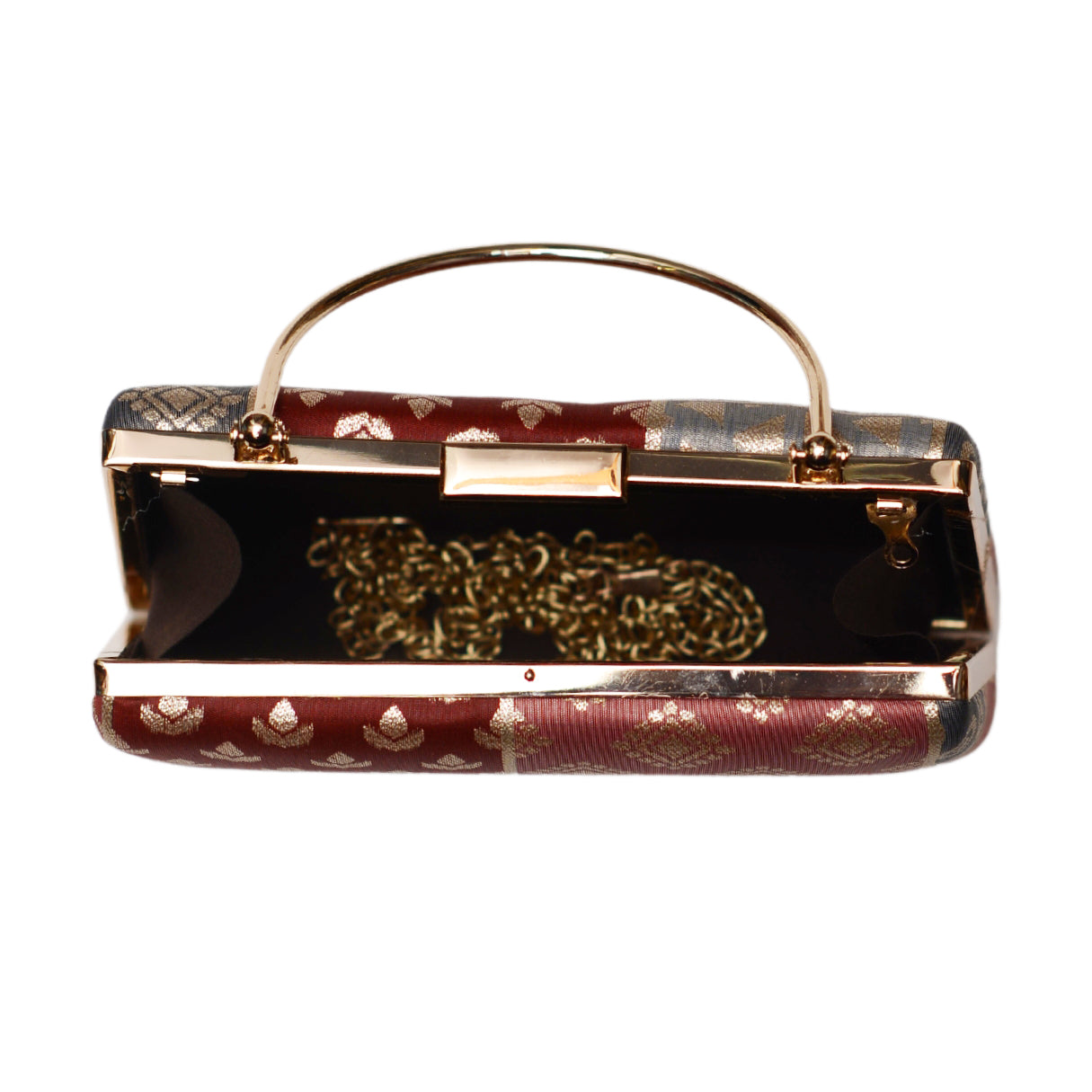 Maroon Multipattern Brocade Fabric Clutch