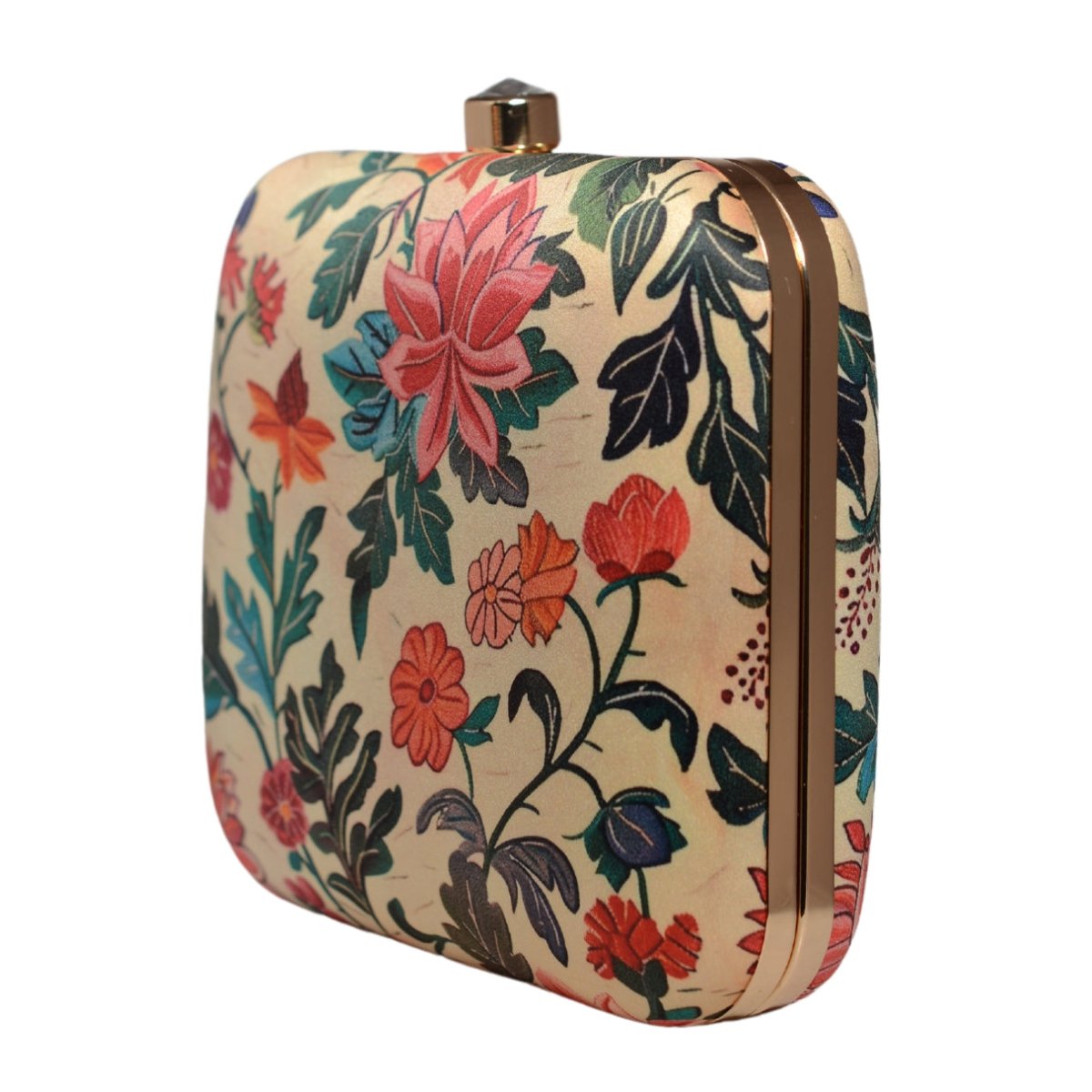 Red And Pink Floral Printed Clutch