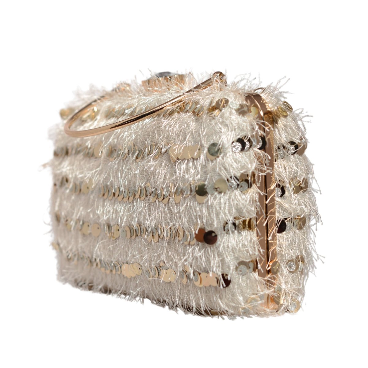 White Sequins Fabric Party Clutch