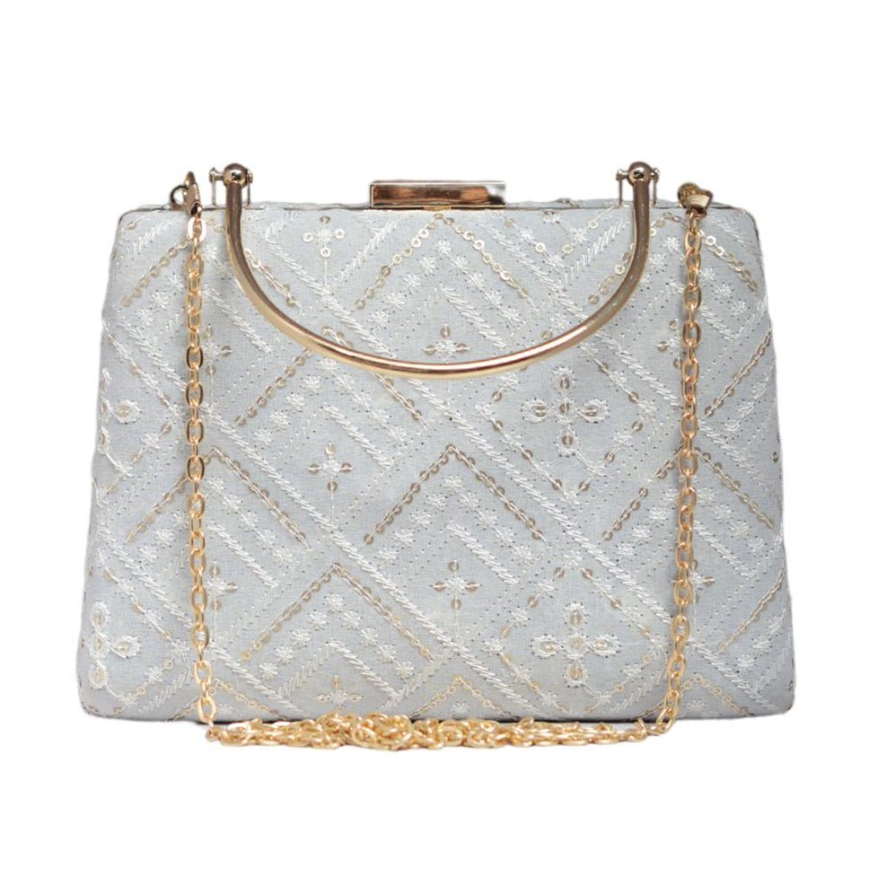 Artklim White Embroidery Party Clutch