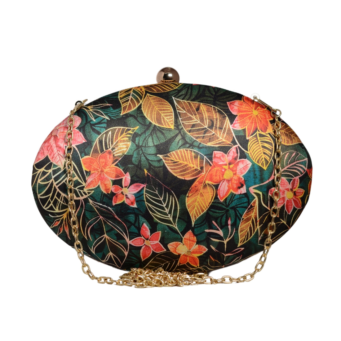 Pink Batik Floral Print Oval Clutch