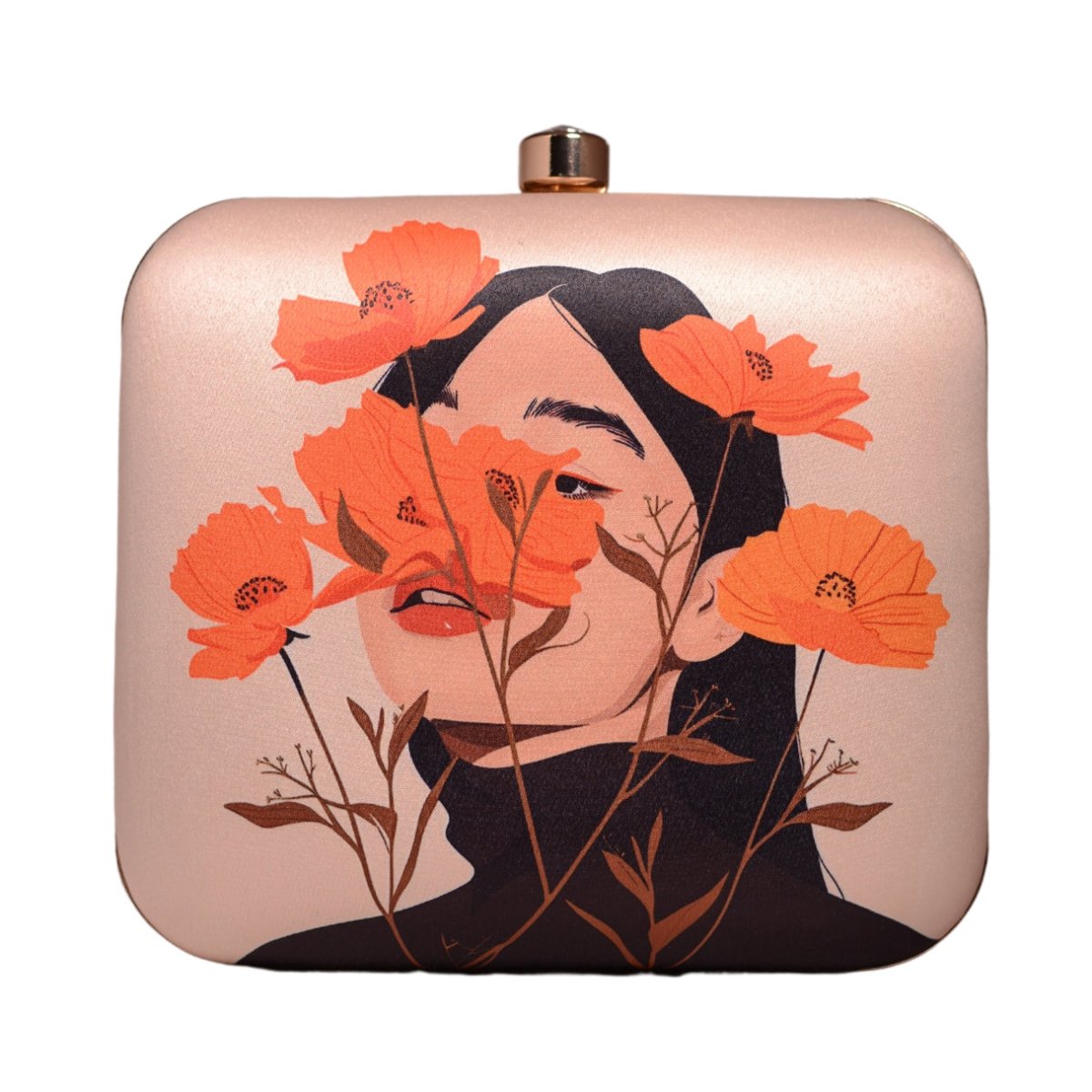 Off White Based Flower Girl Printed Clutch