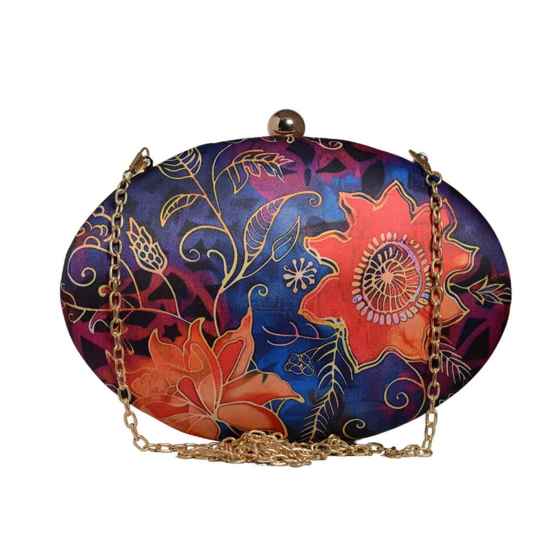 Blue Batik Print Oval Clutch