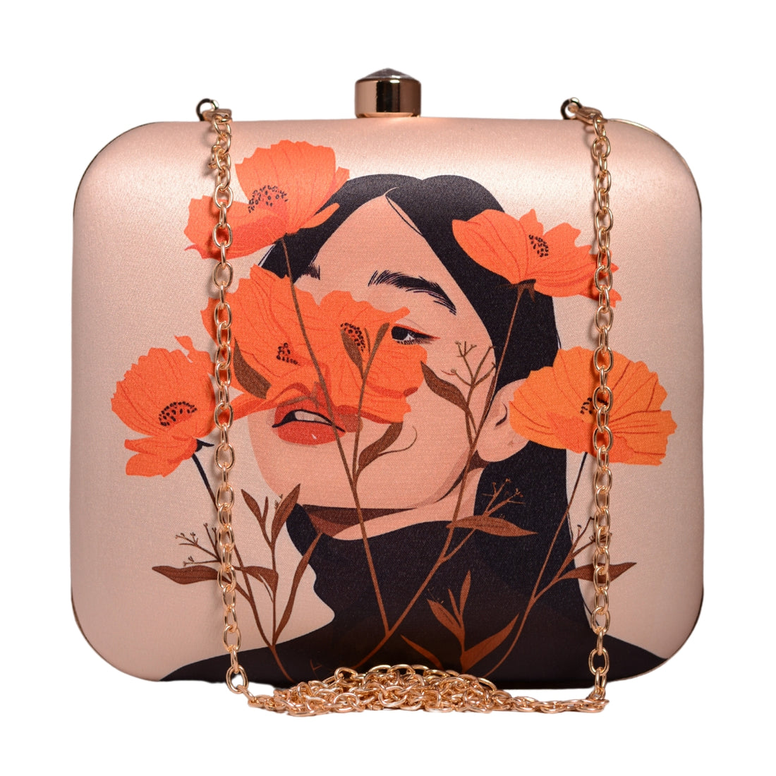 Off White Based Flower Girl Printed Clutch