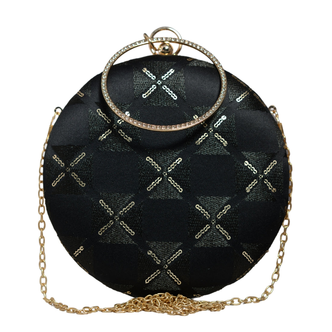 Black Cross Pattern Embroidery Round Clutch