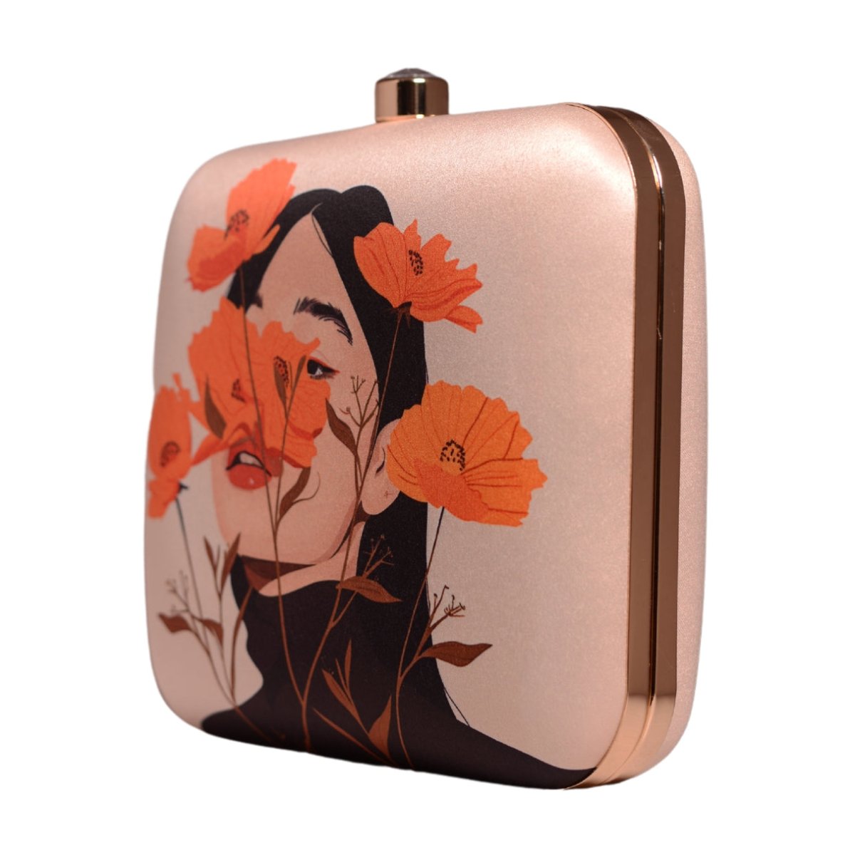 Off White Based Flower Girl Printed Clutch
