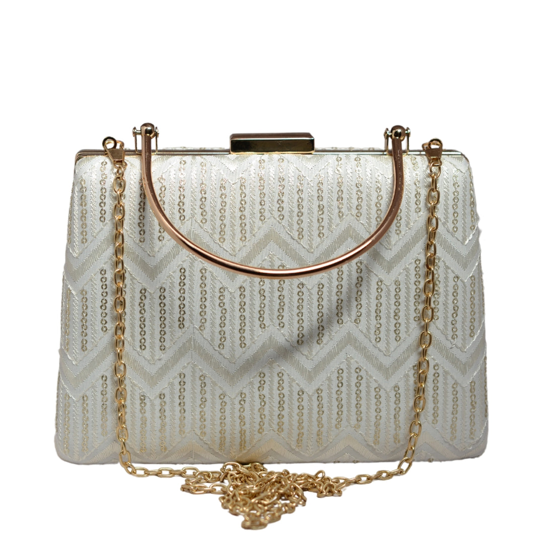 White Sequins Embroidery Party Clutch