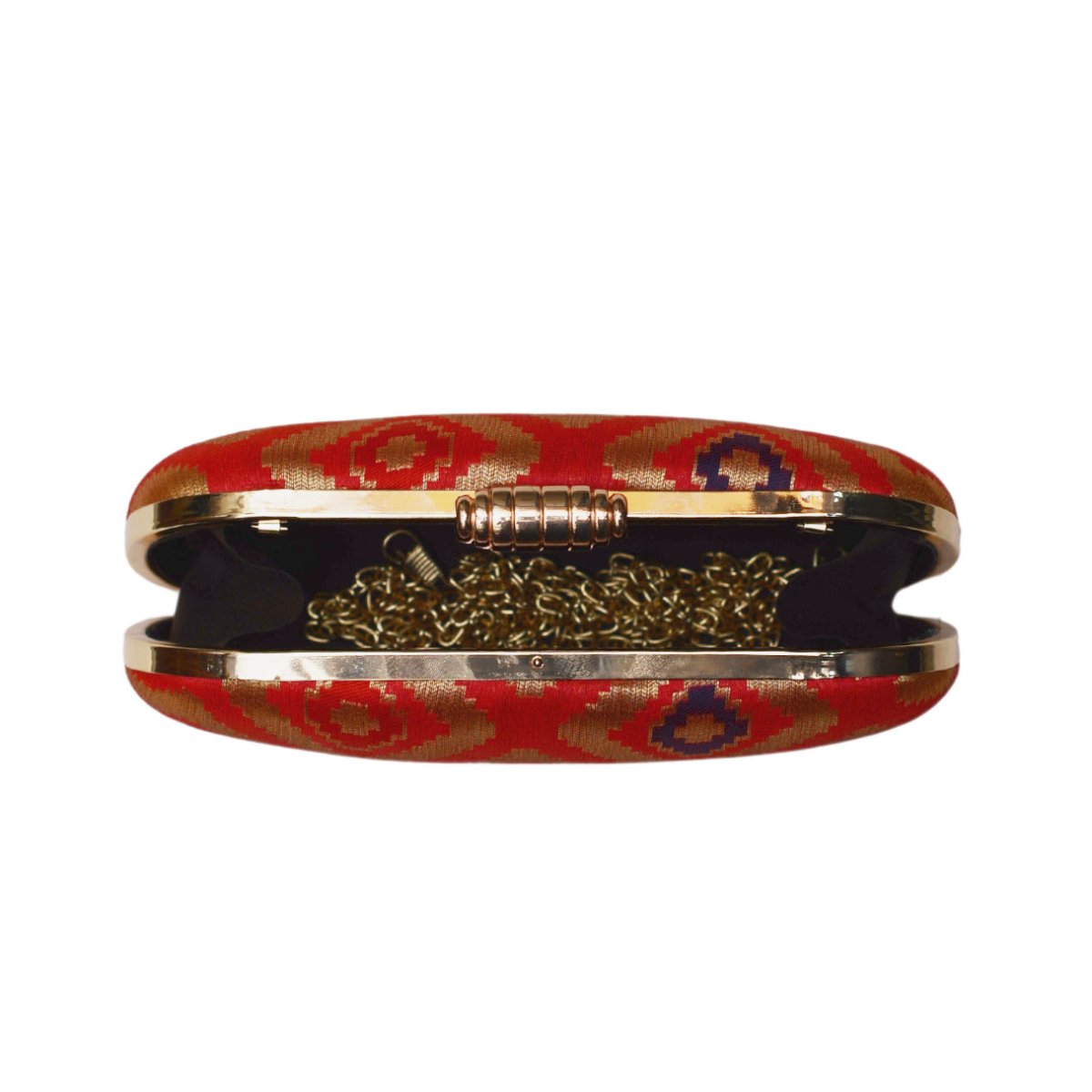 Red And Golden Brocade Fabric Clutch