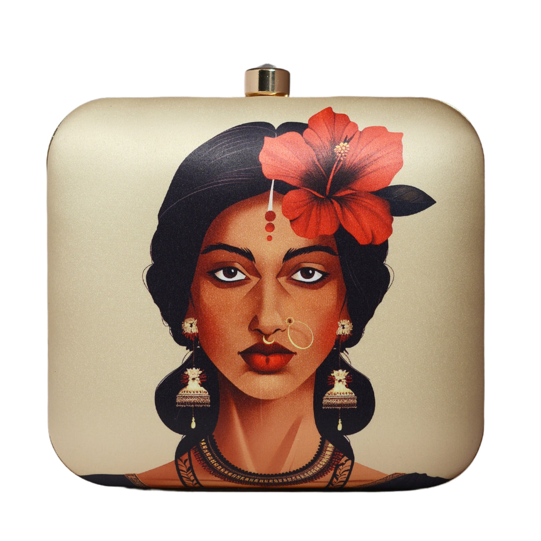 Cream Floral Woman Portrait Clutch