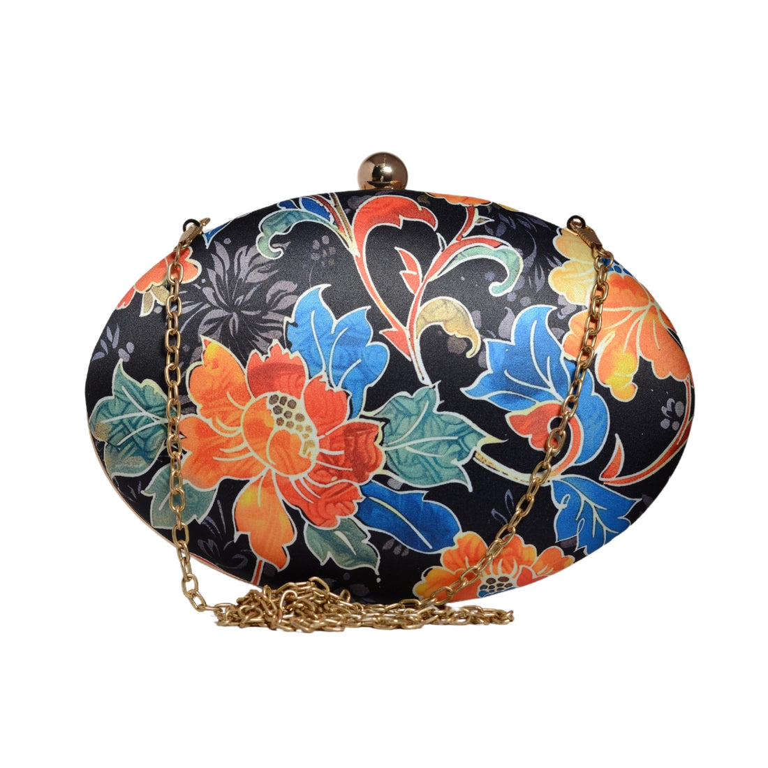 Multicolor Batik Floral Printed Oval Clutch