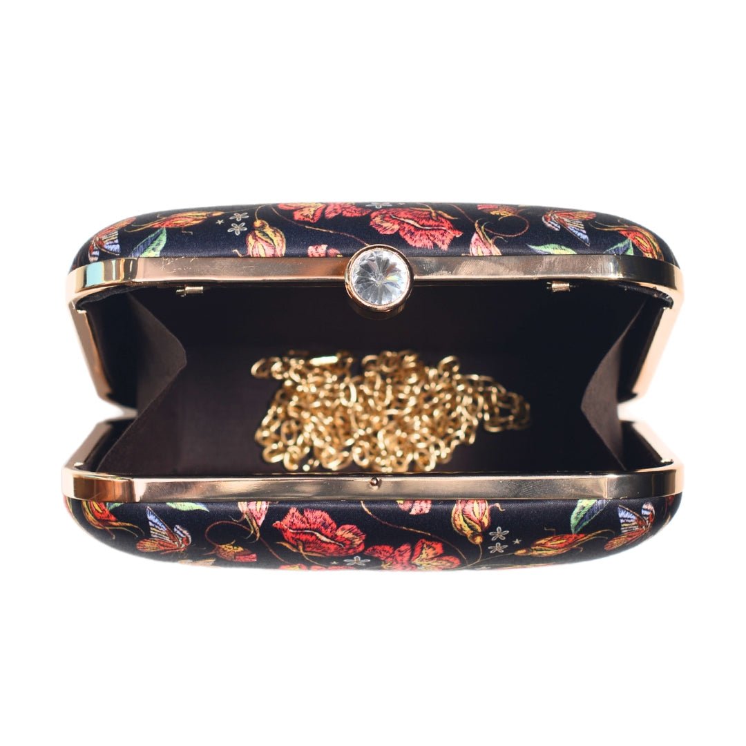 Black Floral Printed Clutch