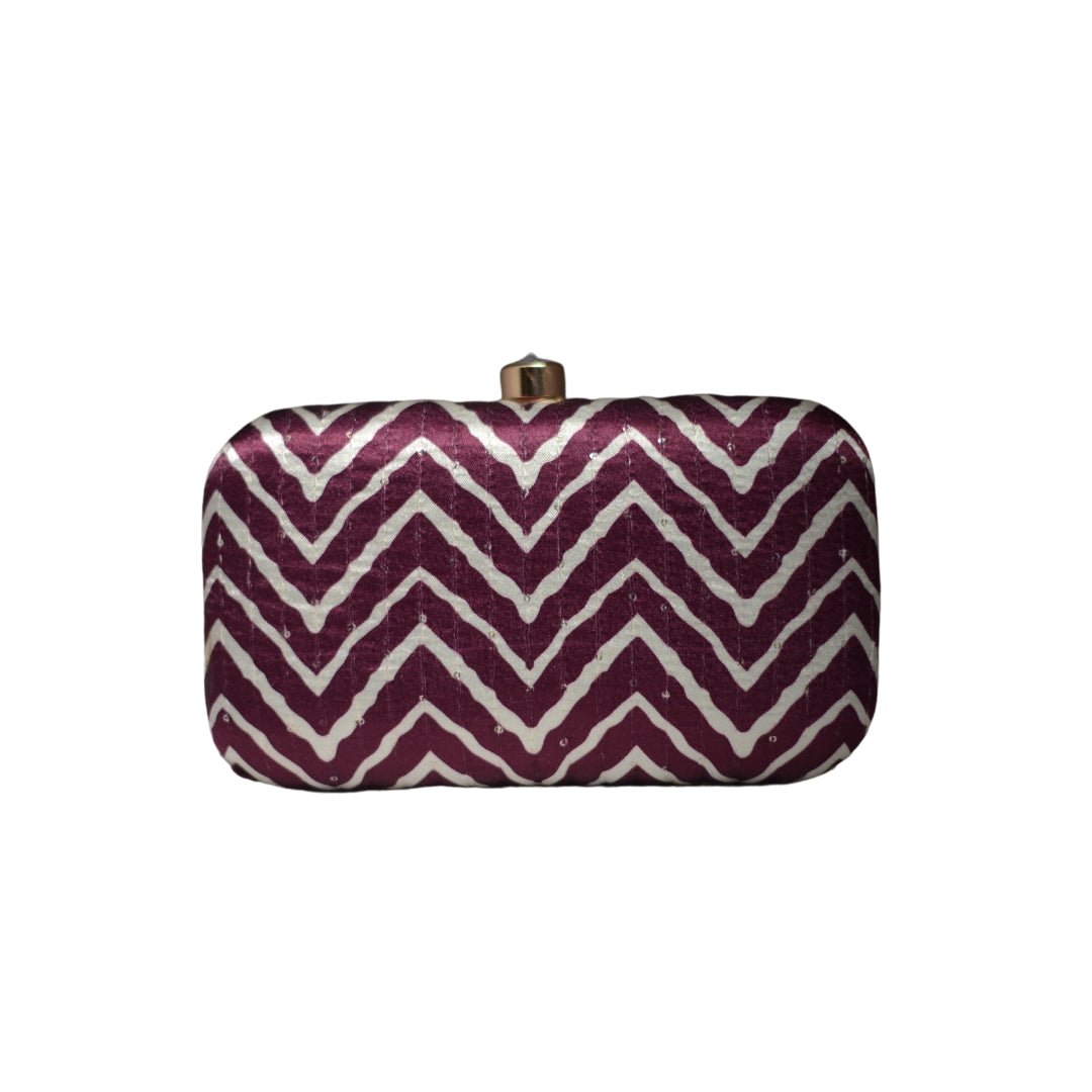 Artklim  Maroon And White Zigzag Printed Clutch