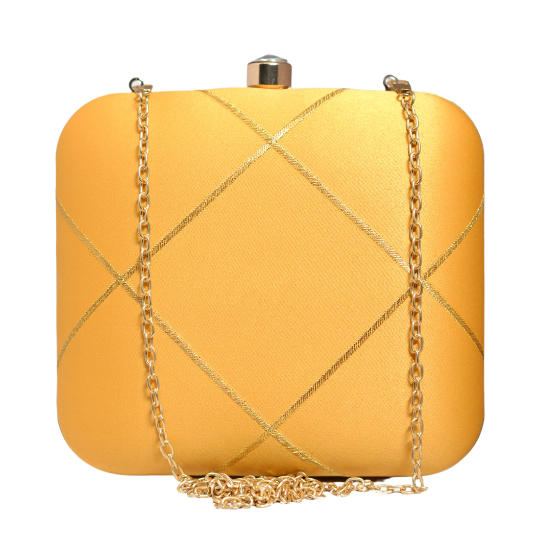 Yellow And Golden Checks Embroidery Clutch