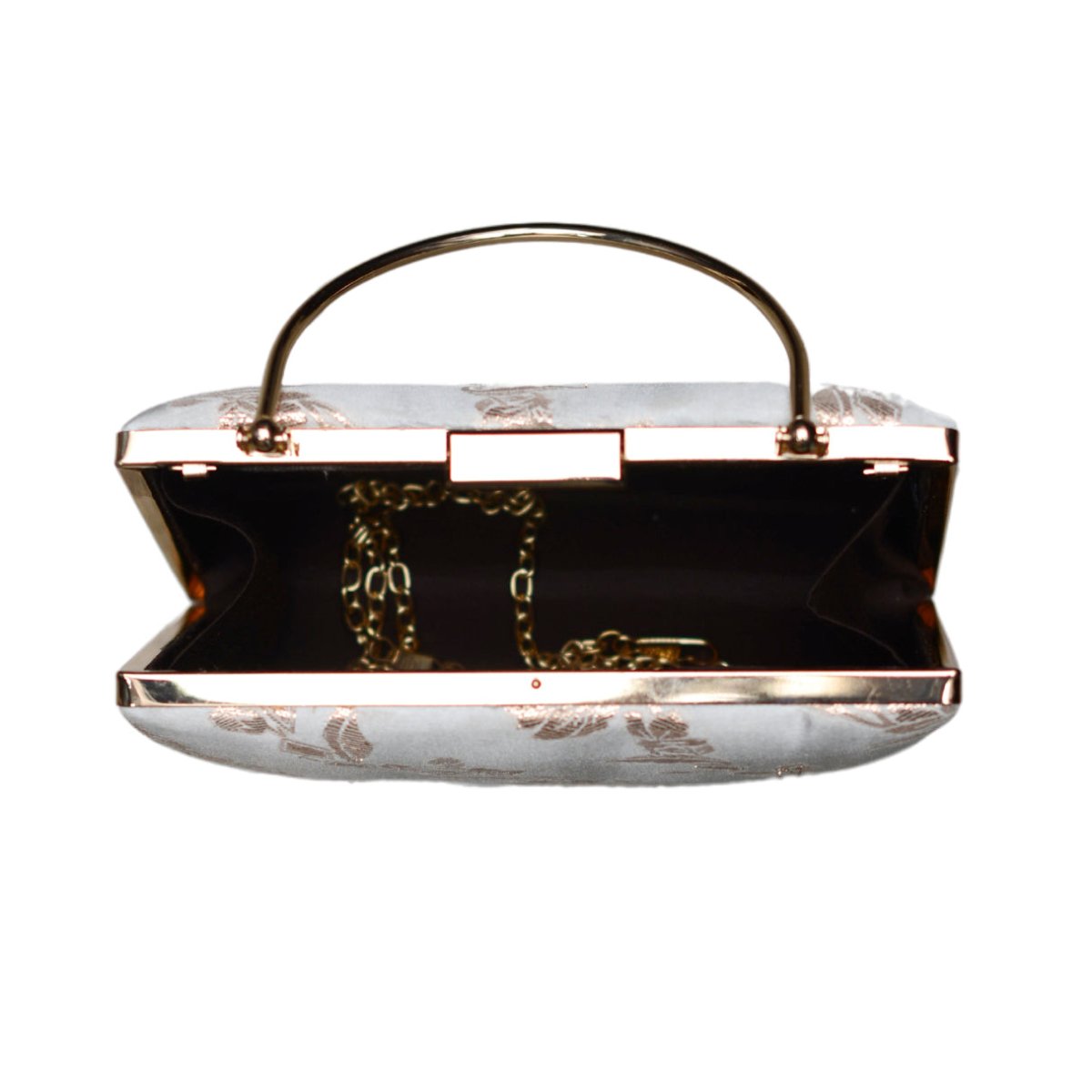 White And Golden Floral Brocade Party Clutch