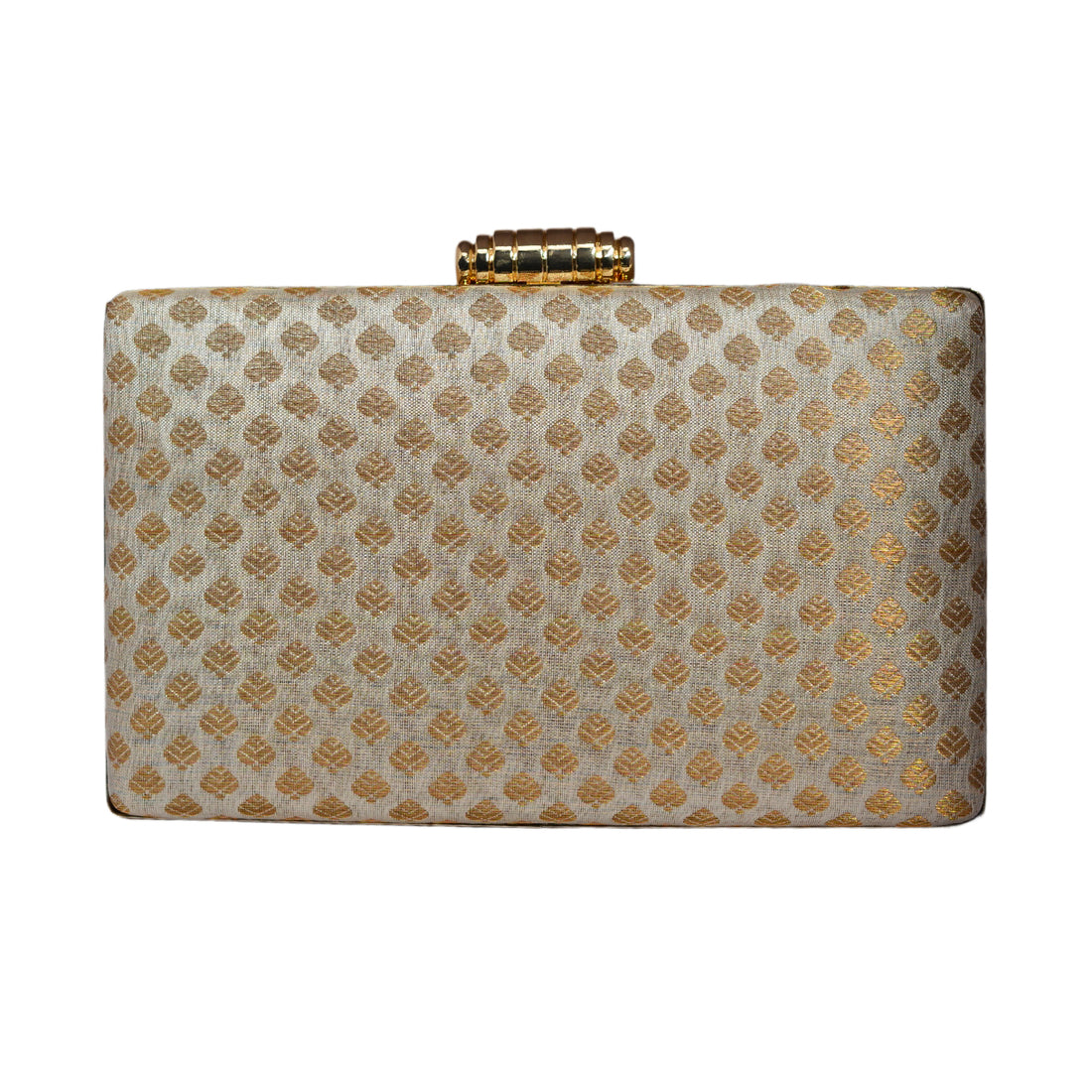 Beige Brocade Rectangle Fabric Clutch