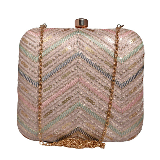 Pink Zigzag Pattern Embroidery Clutch