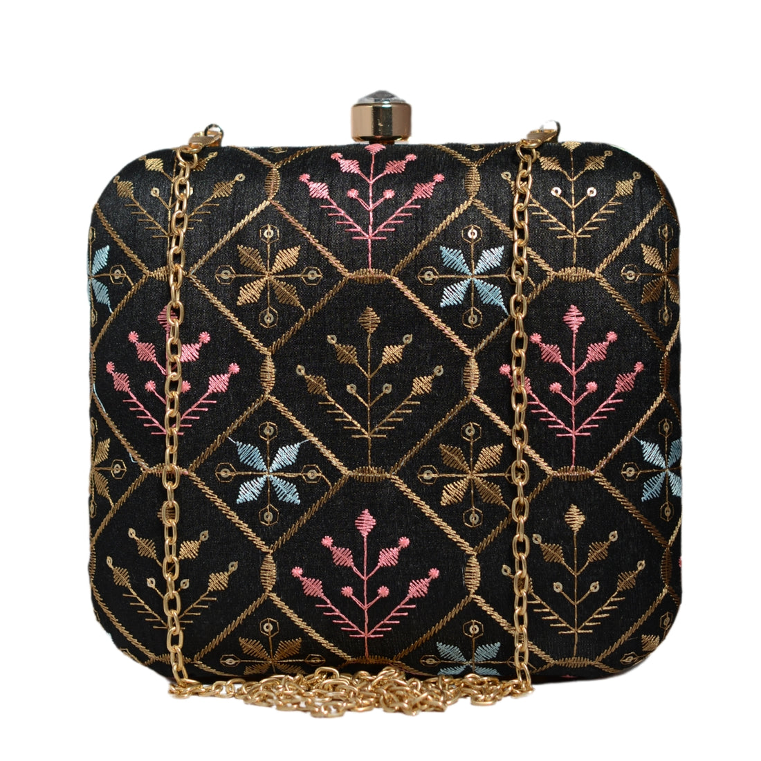 Black And Golden Thread Embroidery Clutch