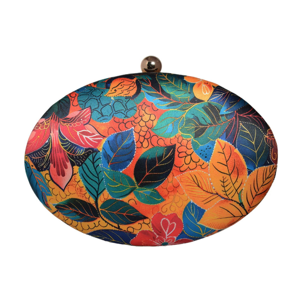 Multicolor Batik Leaves Printed Oval Clutch
