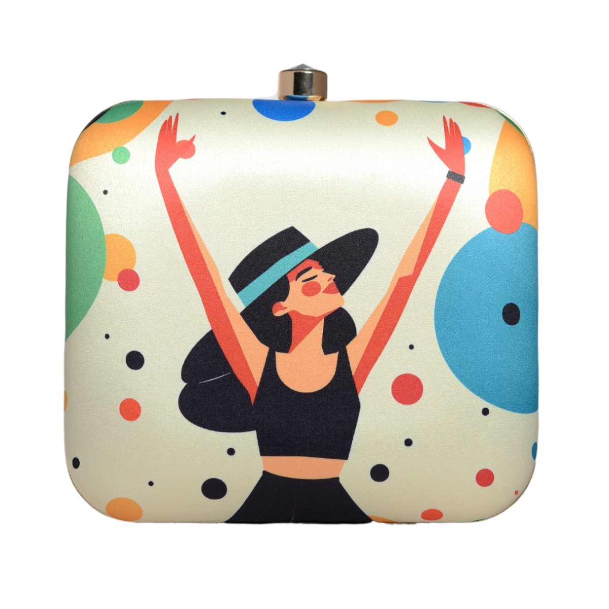 White Cheerful Girl Printed Clutch