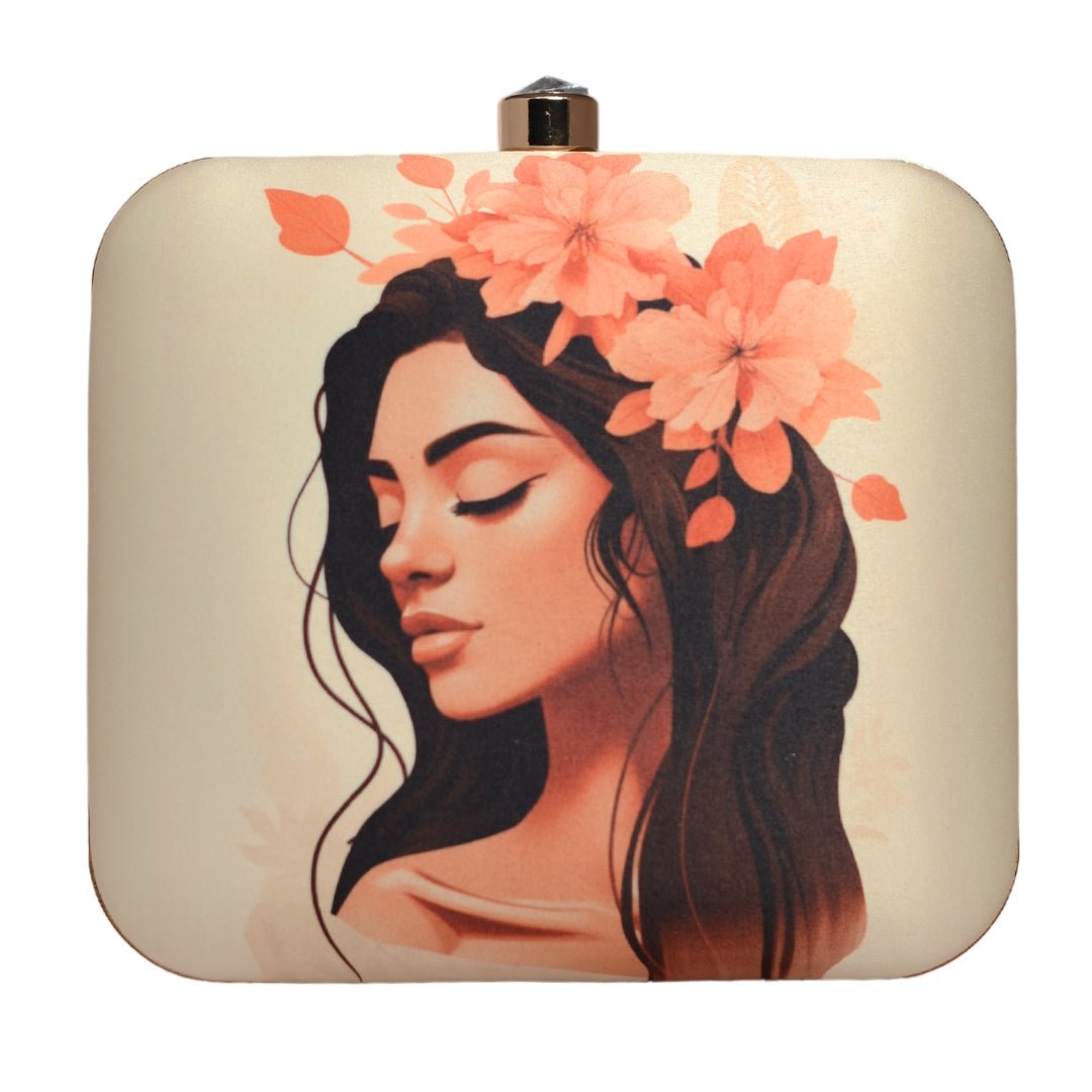 Floral Lady Portrait Printed Clutch