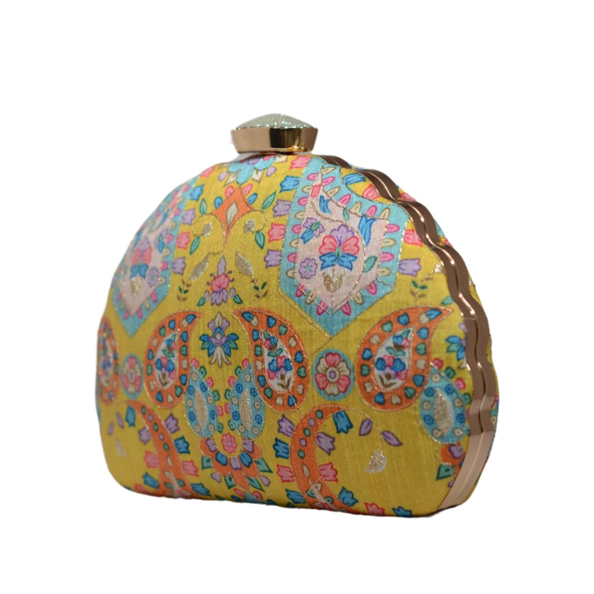 Yellow Floral Golden Zari Embroidery Clutch
