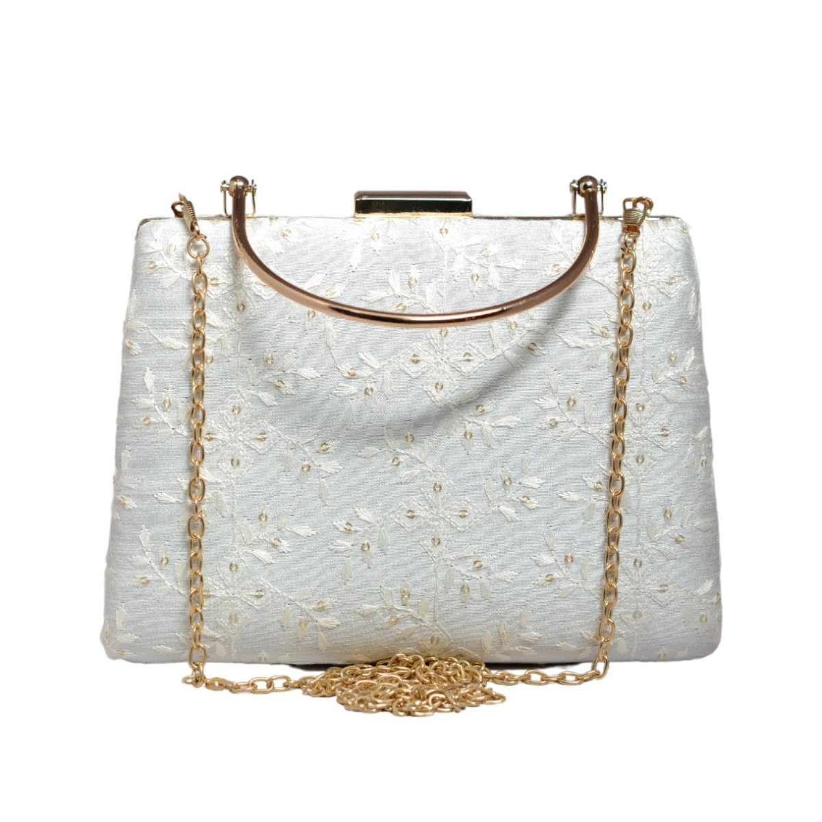 White Thread Embroidery Party Clutch