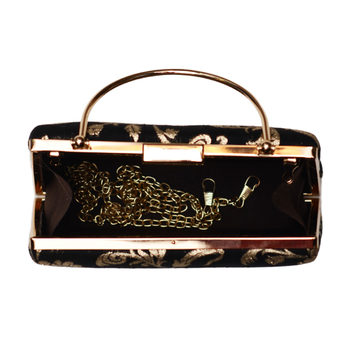 Black And Golden Floral Brocade Fabric Clutch
