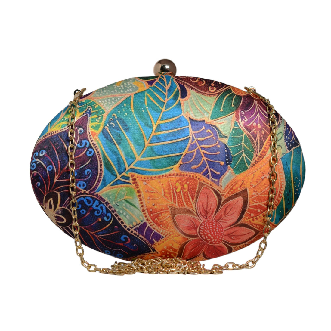 Multicolor Batik Floral Print Oval Clutch