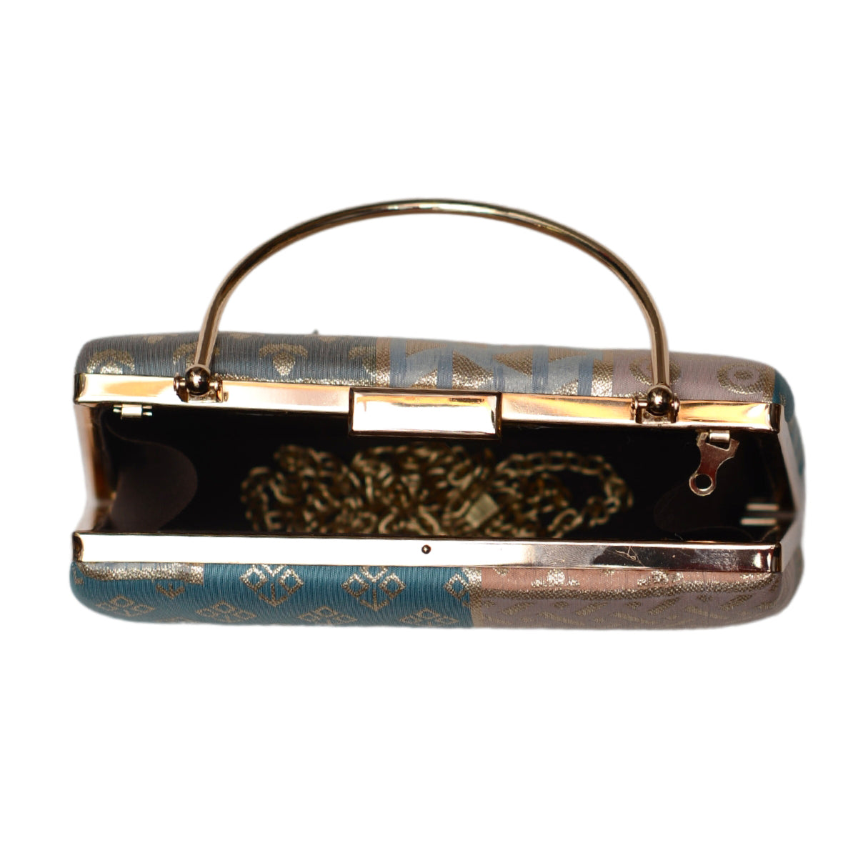 Blue Multipattern Brocade Fabric Clutch