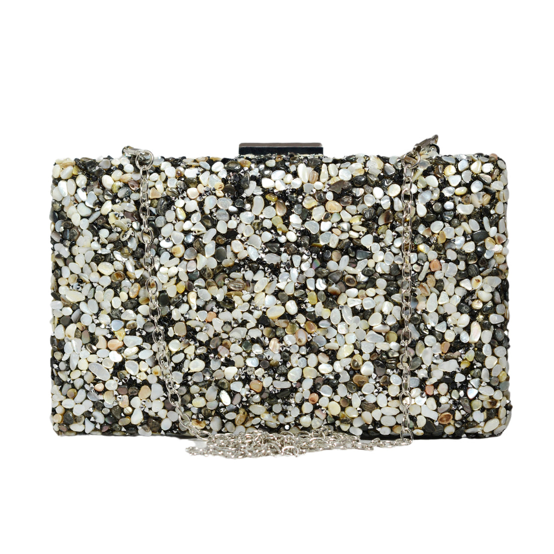 Black Gravel Stone Metallic Evening Clutch