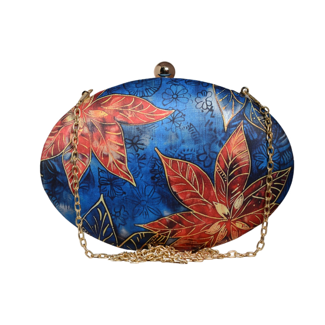 Blue Flower Printed Oval Clutch