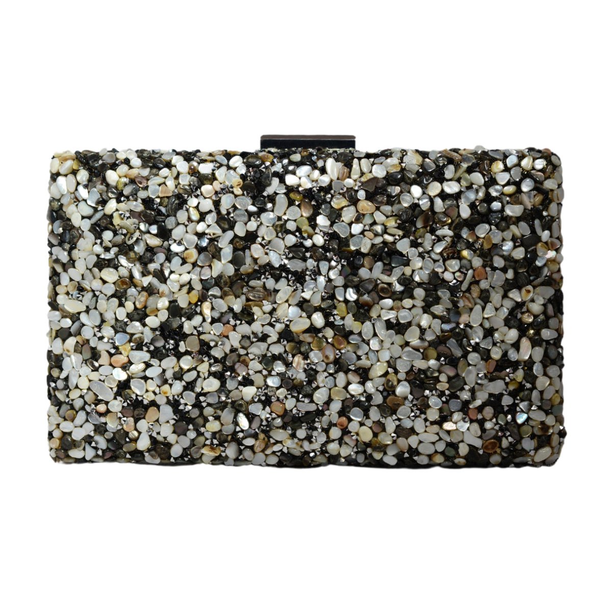 Black Gravel Stone Metallic Evening Clutch