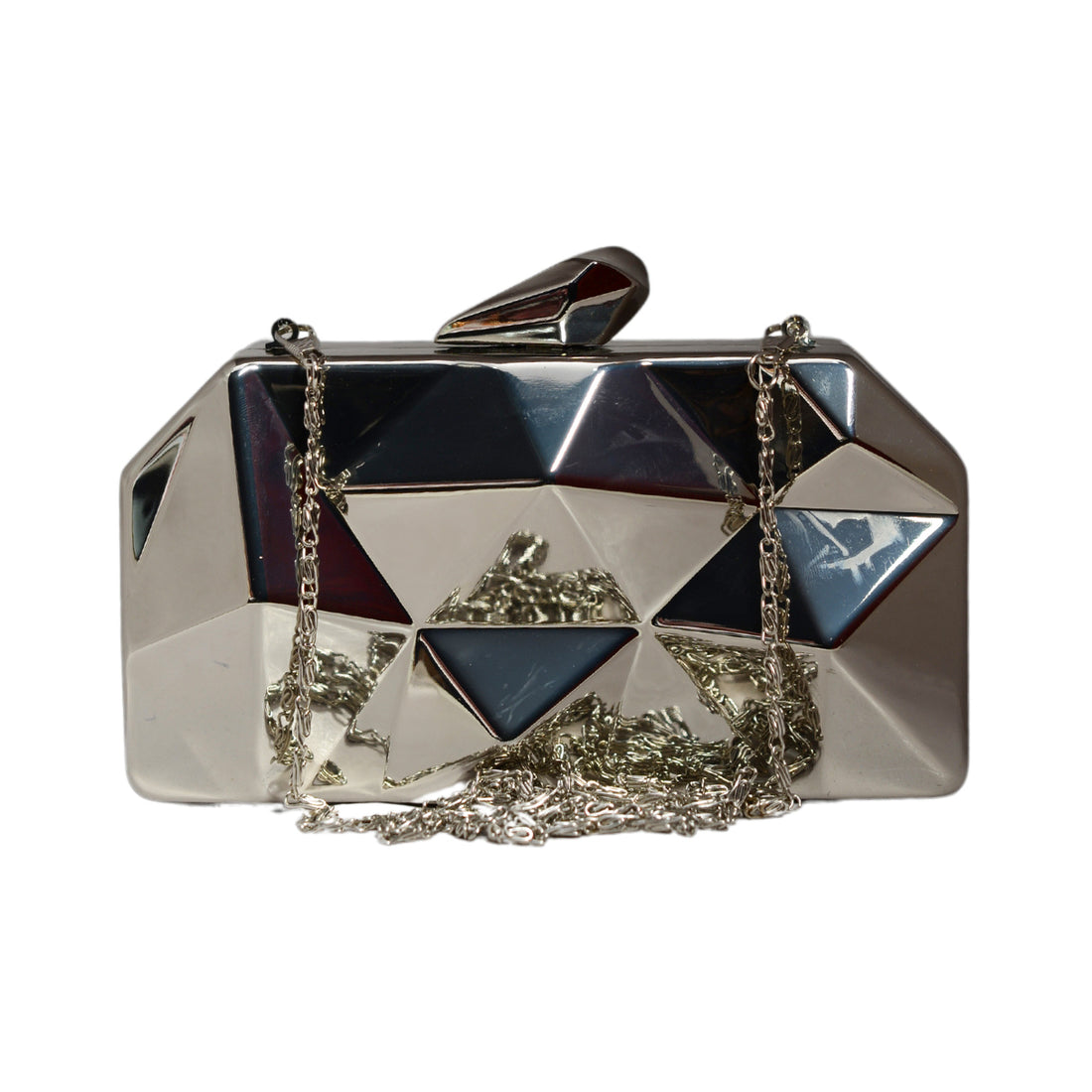 Metallic Silver Hexagon Metal Clutch