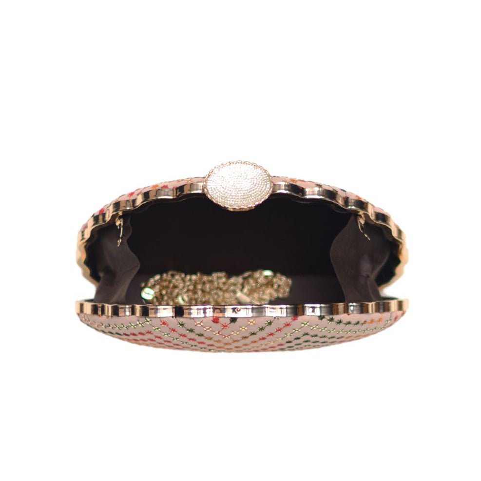 Artklim Beige Sequins Embroidered D-shape Clutch