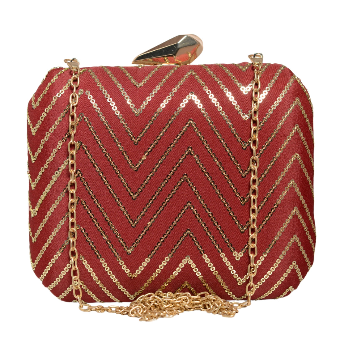 Maroon Sequins Zigzag Embroidery Clutch