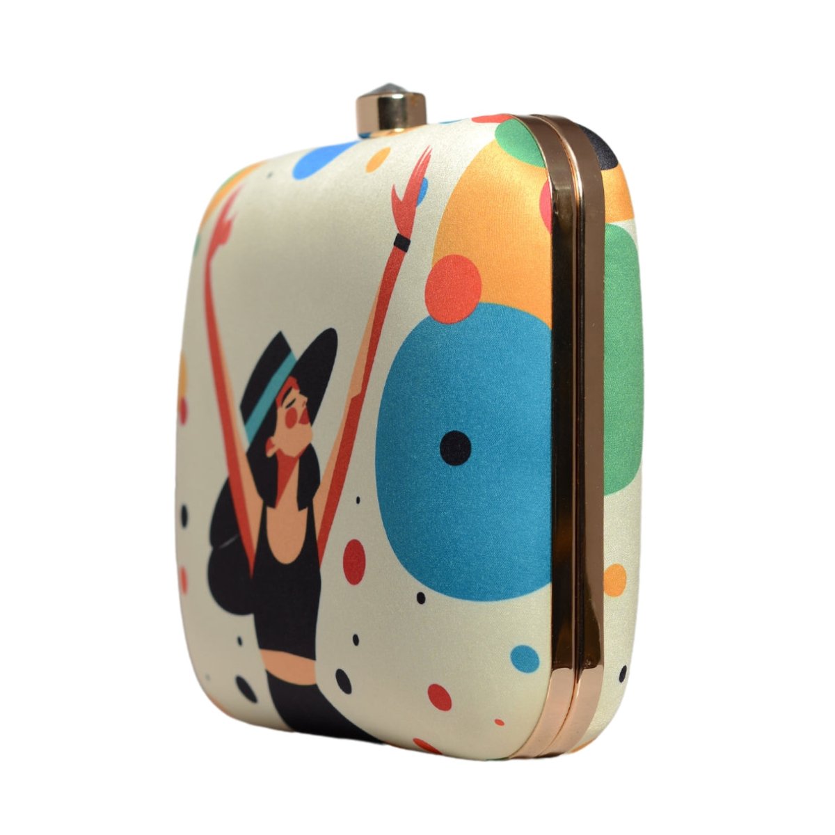 White Cheerful Girl Printed Clutch