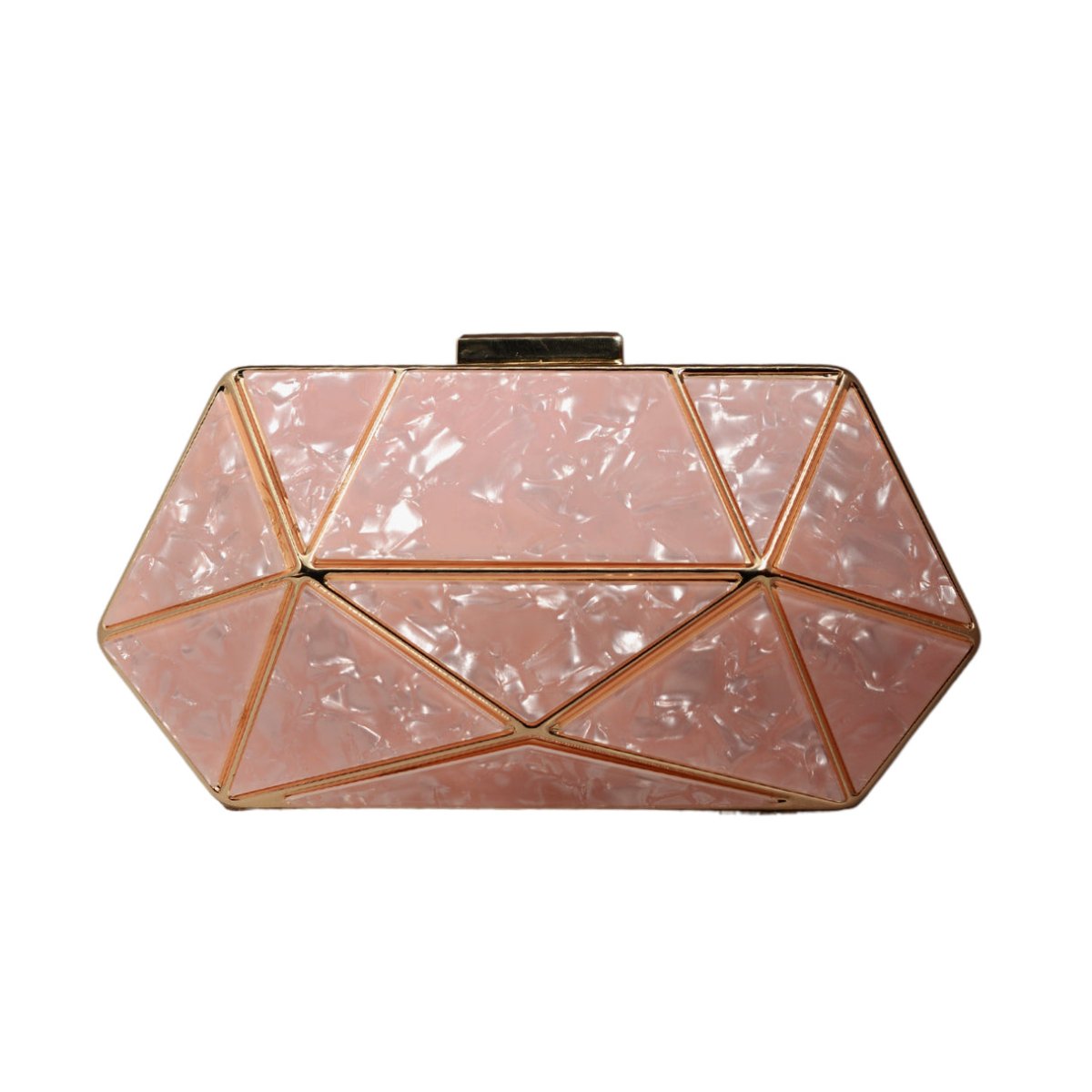 Peach Acrylic MOP Cutout Hexagon Metal Clutch