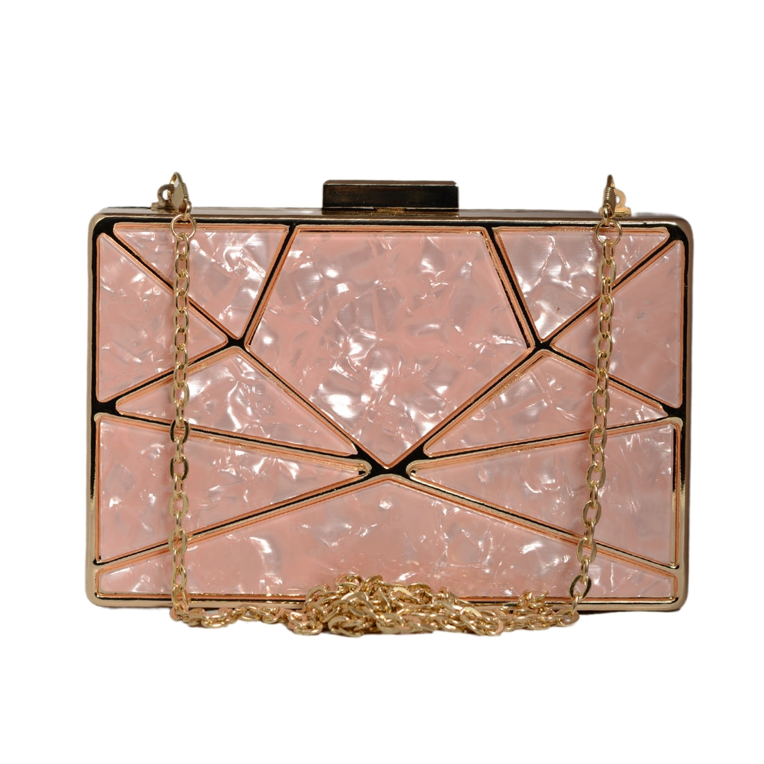 Peach Acrylic MOP Cutout Metal Clutch