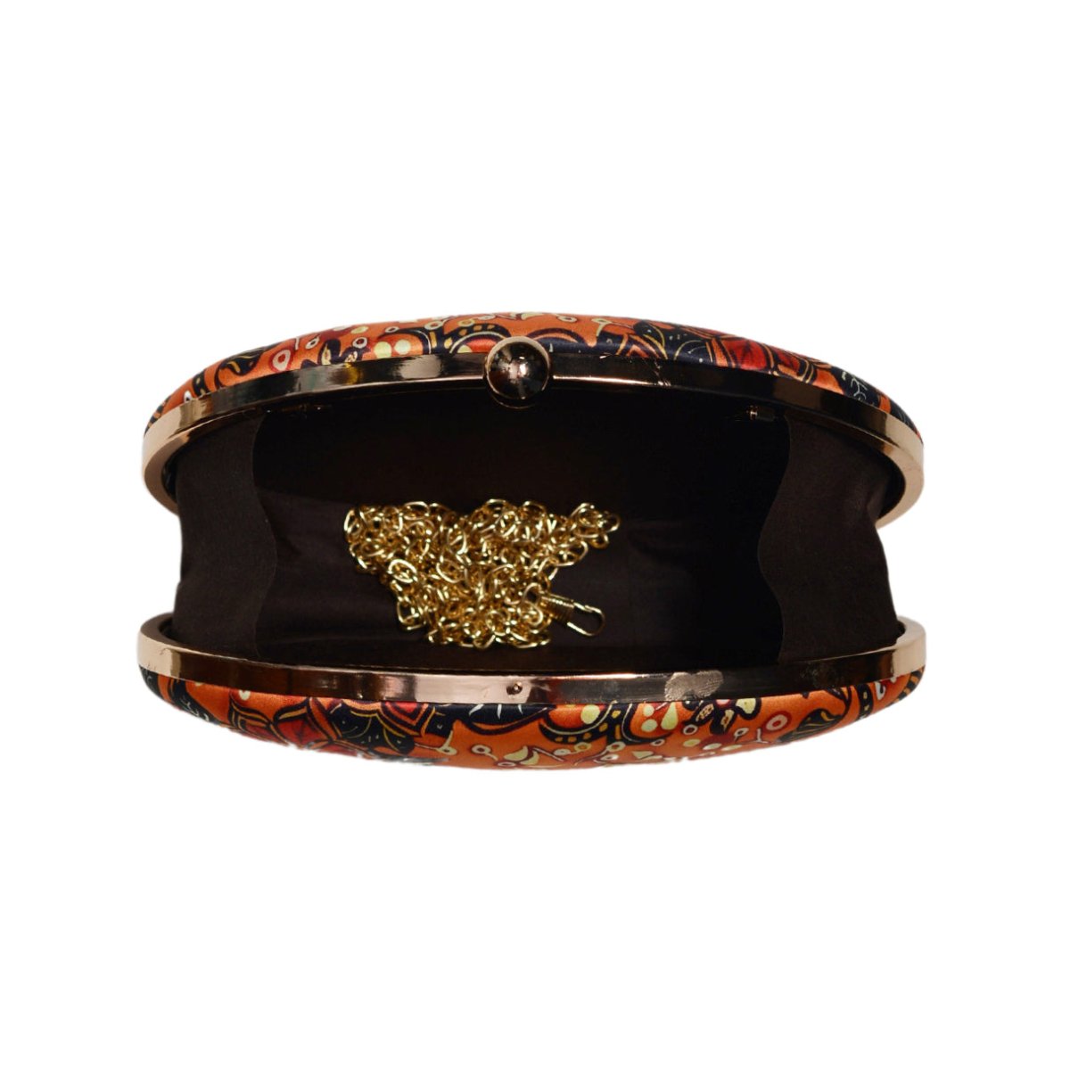 Orange Floral Printed Oval Clutch